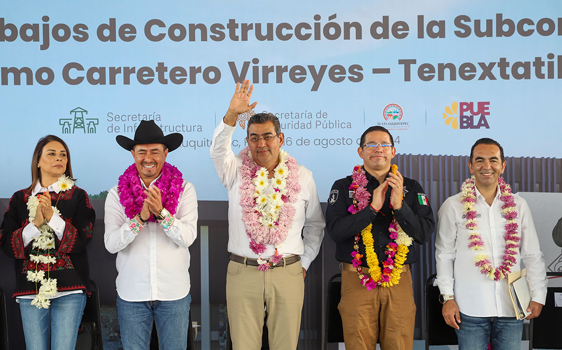 Preside Sergio Salomón trabajos de construcción de la Subcomandancia de Seguridad del tramo carretero Virreyes-Tenextatiloyan-Teziutlán