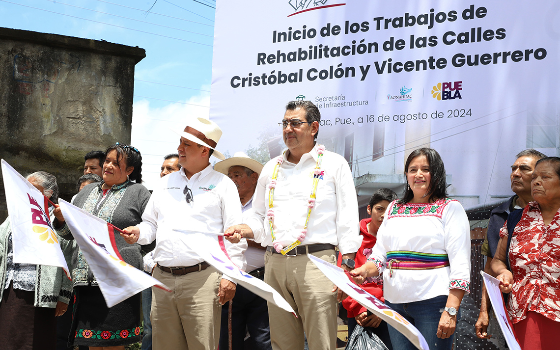 Sergio Salomón preside el inicio de la rehabilitación de las calles Cristóbal Colón y Vicente Guerrero