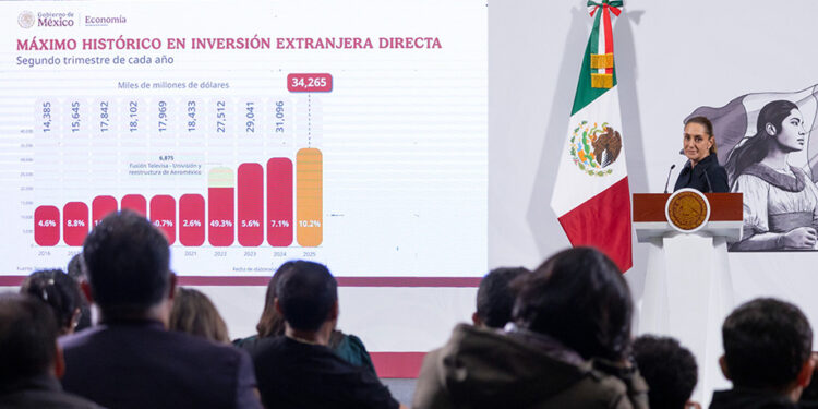 Crecimiento récord de inversión extranjera en México este 2025: Claudia Sheinbaum