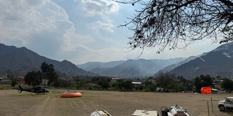 Por aire y por tierra órdenes de gobierno combaten incendio forestal en Zautla