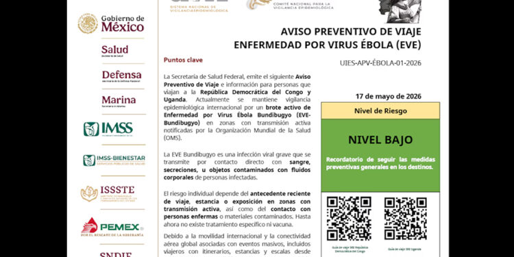 Secretaría de Salud emite aviso para viajes del Congo y Uganda a México por brote de ébola