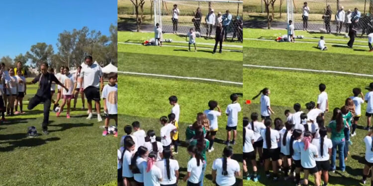 La Presidenta Sheinbaum convivió con menores de Mexicali la pasión del futbol